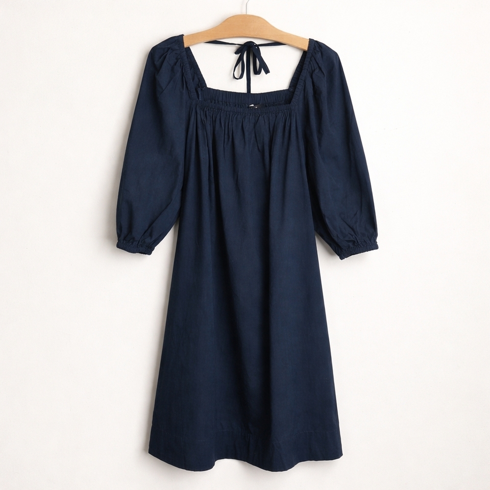 NWT Madewell Depeche Navy Puff Sleeve Square Neck Mini Dress 00